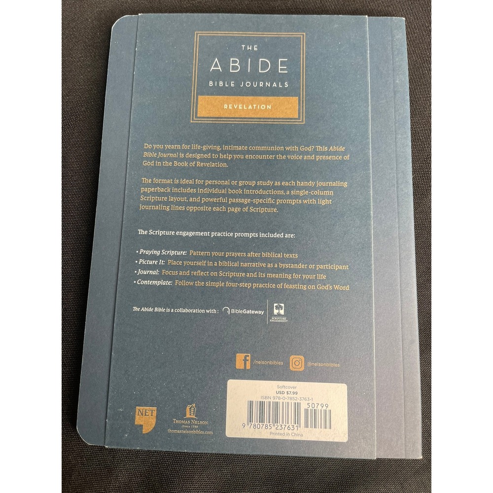 Thomas Nelson The Abide Bible Journals Revelation NET Softcover Blue Gold Foil - Picture 2 of 2
